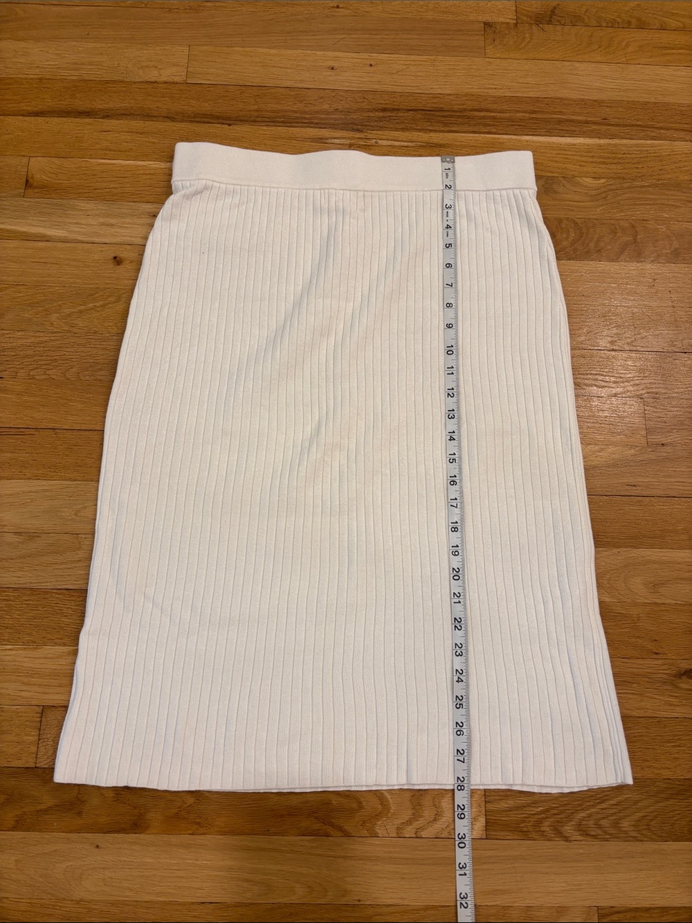 Marled Cream Ribbed Midi Skirt